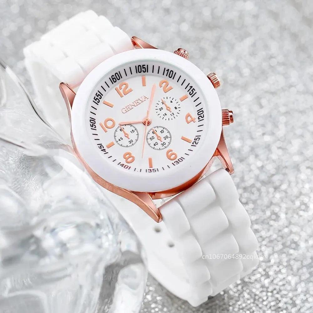 Women Watches Set 2PCS Fashion White Silicone Jelly Quartz Watch Ladies Dress Wristwatch Gifts for Girls Relogio Reloj Mujer