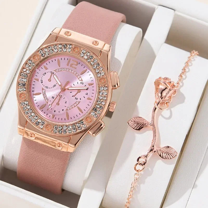 Flower Bracelet Watches Set Luxury Rhinestone Women Fashion Elegant Wristwatch Quartz Watch for Girl Ladies Clock Relogio Femini