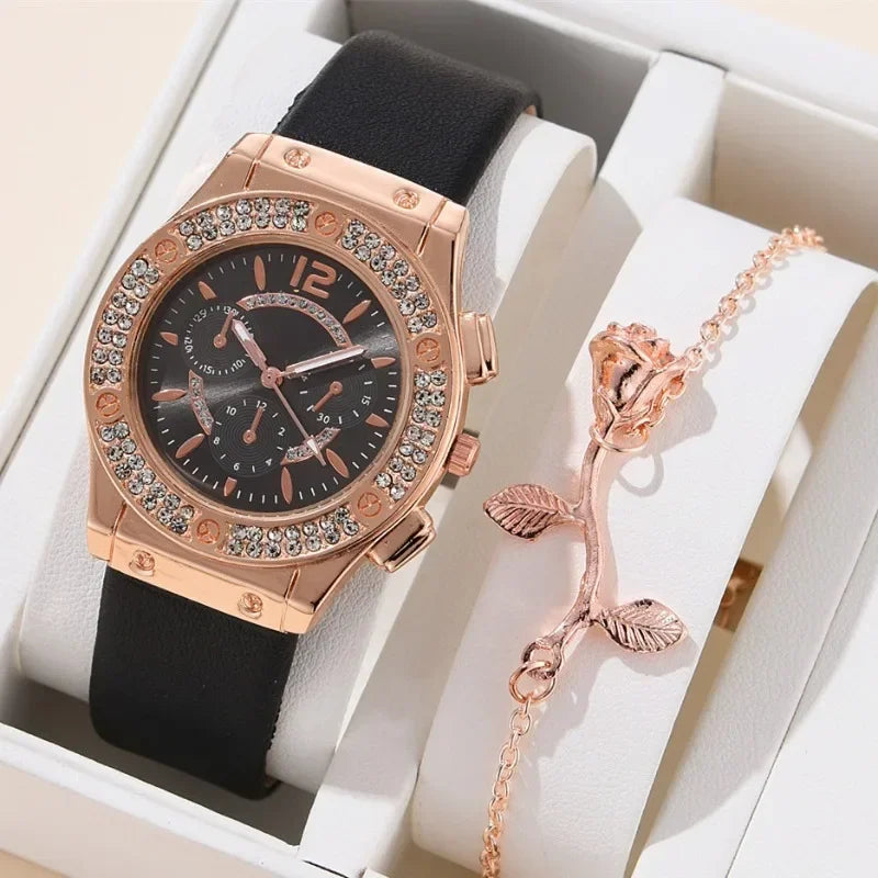 Flower Bracelet Watches Set Luxury Rhinestone Women Fashion Elegant Wristwatch Quartz Watch for Girl Ladies Clock Relogio Femini