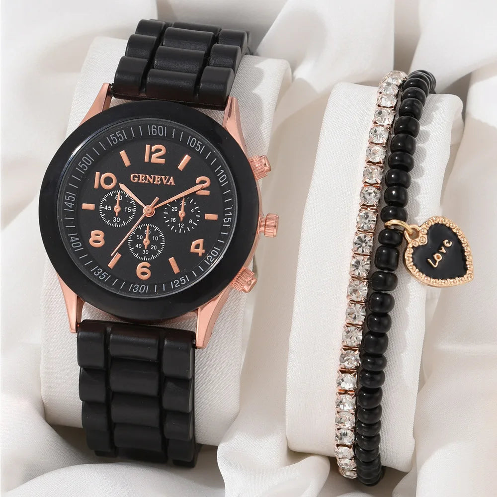 Women Watches Set 2PCS Fashion White Silicone Jelly Quartz Watch Ladies Dress Wristwatch Gifts for Girls Relogio Reloj Mujer