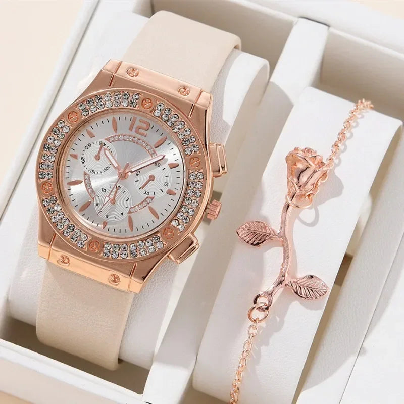 Flower Bracelet Watches Set Luxury Rhinestone Women Fashion Elegant Wristwatch Quartz Watch for Girl Ladies Clock Relogio Femini