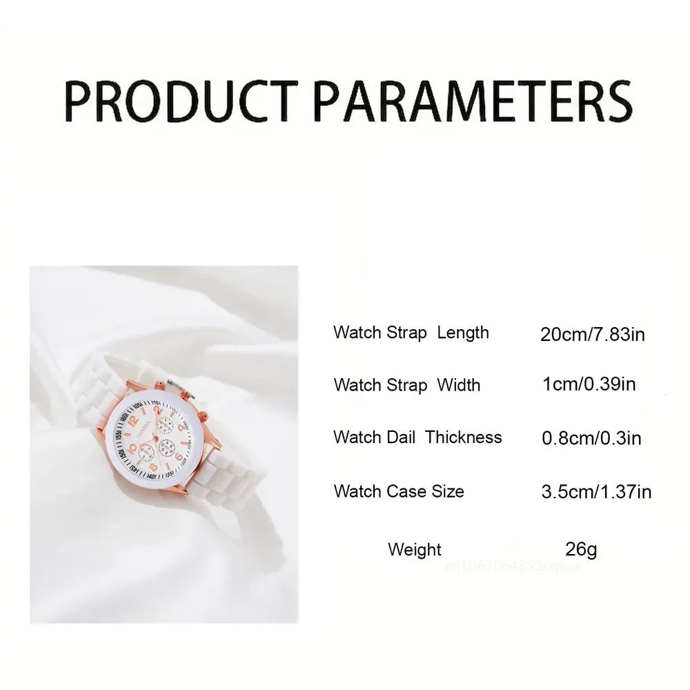 Women Watches Set 2PCS Fashion White Silicone Jelly Quartz Watch Ladies Dress Wristwatch Gifts for Girls Relogio Reloj Mujer