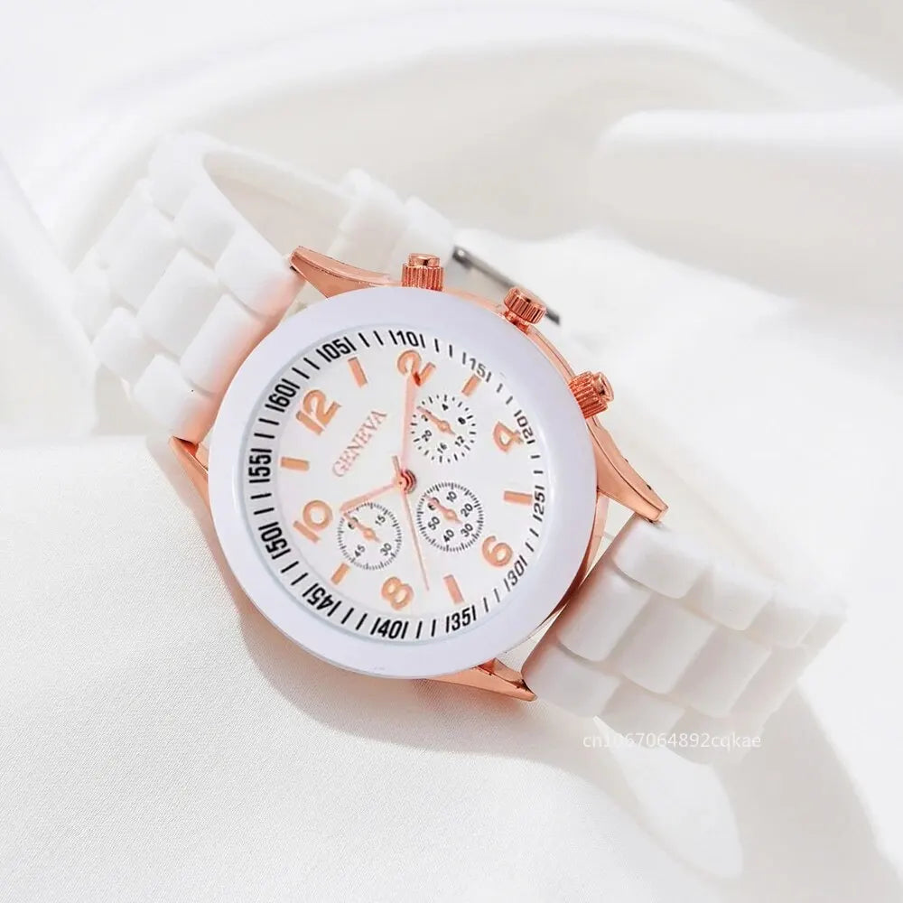 Women Watches Set 2PCS Fashion White Silicone Jelly Quartz Watch Ladies Dress Wristwatch Gifts for Girls Relogio Reloj Mujer